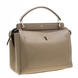 Pre Owned Fendi Khaki Leather Dotcom Top Handle Bag