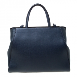 Pre Owned Fendi Navy Blue Leather Medium 2jours Tote