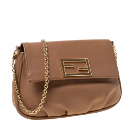 Pre Owned Fendi Beige Leather Fendista Pochette Crossbody Bag