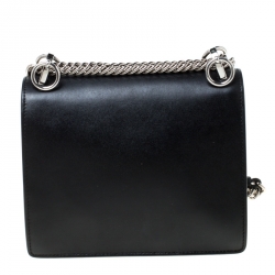 Pre Owned Fendi Black Leather Embellished Kan I Applique Crossbody Bag  