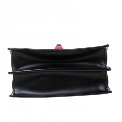 Pre Owned Fendi Black Leather Embellished Kan I Applique Crossbody Bag  