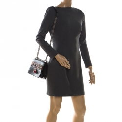 Pre Owned Fendi Black Leather Embellished Kan I Applique Crossbody Bag  