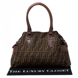 Pre Owned Fendi Brown Zucca Canvas and Leather Chef du Jour Tote