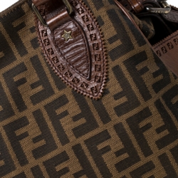 Pre Owned Fendi Brown Zucca Canvas and Leather Chef du Jour Tote