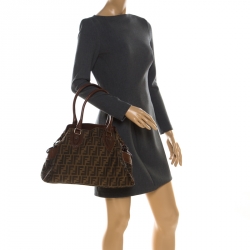 Pre Owned Fendi Brown Zucca Canvas and Leather Chef du Jour Tote
