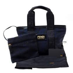 Pre Owned Fendi Zucca Black/Blue Nylon Mini Tote