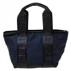 Pre Owned Fendi Zucca Black/Blue Nylon Mini Tote