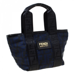 Pre Owned Fendi Zucca Black/Blue Nylon Mini Tote