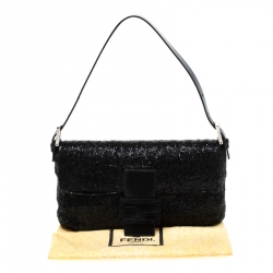 Fendi Black Beads and Leather Baguette Shoulder Bag