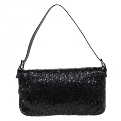 Fendi Black Beads and Leather Baguette Shoulder Bag