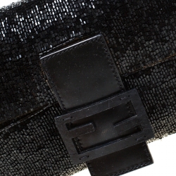 Fendi Black Beads and Leather Baguette Shoulder Bag