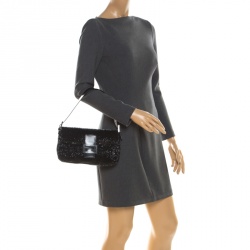 Fendi Black Beads and Leather Baguette Shoulder Bag