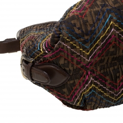 Pre Owned Fendi Multicolor Stitch Zucca Canvas and Leather Doctor B Hobo
