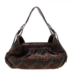 Pre Owned Fendi Multicolor Stitch Zucca Canvas and Leather Doctor B Hobo