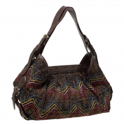 Pre Owned Fendi Multicolor Stitch Zucca Canvas and Leather Doctor B Hobo