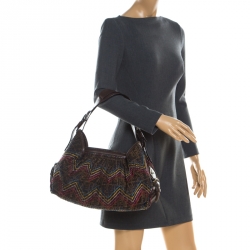 Pre Owned Fendi Multicolor Stitch Zucca Canvas and Leather Doctor B Hobo