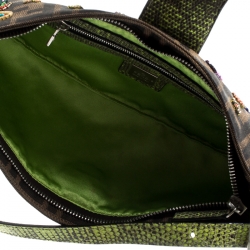 Pre Owned Fendi Multicolor Floral Beaded Zucca Canvas and Lizard Shoulder Bag