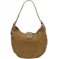 Pre Owned Fendi Brown Corduroy Shoulder Bag