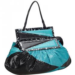 Pre Owned Fendi Blue/Black Python To You Convertible Clutch Bag
