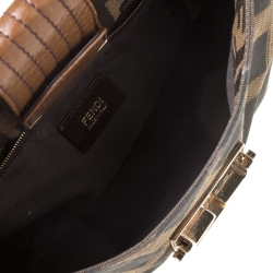 Fendi Tobacco Zucca Canvas Maxi Baguette Flap Shoulder Bag
