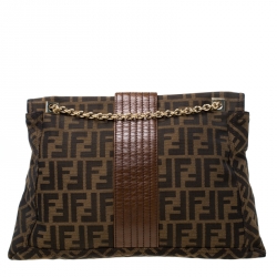 Fendi Tobacco Zucca Canvas Maxi Baguette Flap Shoulder Bag