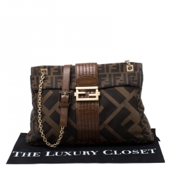 Fendi Tobacco Zucca Canvas Maxi Baguette Flap Shoulder Bag