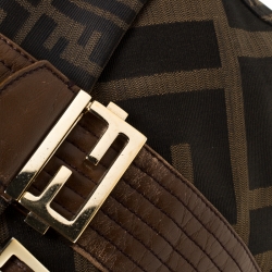 Fendi Tobacco Zucca Canvas Maxi Baguette Flap Shoulder Bag