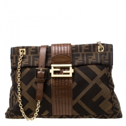Fendi Tobacco Zucca Canvas Maxi Baguette Flap Shoulder Bag
