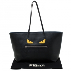 Pre Owned Fendi Black Leather Monster Roll Tote 