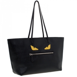 Pre Owned Fendi Black Leather Monster Roll Tote 