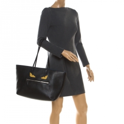 Pre Owned Fendi Black Leather Monster Roll Tote 