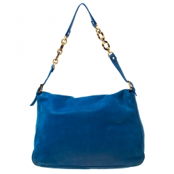 Pre Owned Fendi Blue Shimmering Leather Mama Forever Shoulder Bag