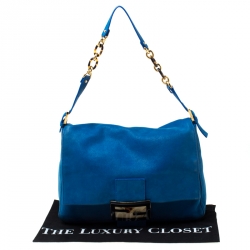 Pre Owned Fendi Blue Shimmering Leather Mama Forever Shoulder Bag