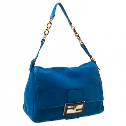 Pre Owned Fendi Blue Shimmering Leather Mama Forever Shoulder Bag