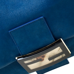 Pre Owned Fendi Blue Shimmering Leather Mama Forever Shoulder Bag