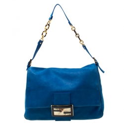 Pre Owned Fendi Blue Shimmering Leather Mama Forever Shoulder Bag