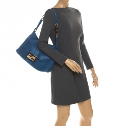 Pre Owned Fendi Blue Shimmering Leather Mama Forever Shoulder Bag