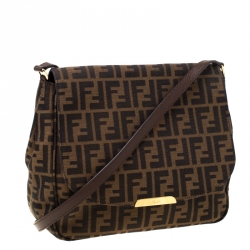 Pre Owned Fendi Tobacco Zucca Canvas and Leather Crossbody Bag 