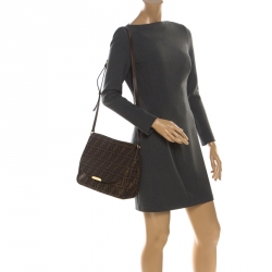 Pre Owned Fendi Tobacco Zucca Canvas and Leather Crossbody Bag 