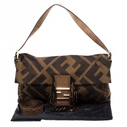 Fendi Brown Zucca Canvas and Leather Baguette Shoulder Bag