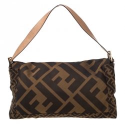 Fendi Brown Zucca Canvas and Leather Baguette Shoulder Bag