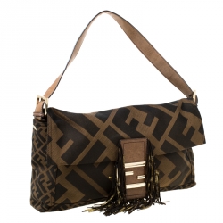 Fendi Brown Zucca Canvas and Leather Baguette Shoulder Bag
