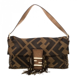 Fendi Brown Zucca Canvas and Leather Baguette Shoulder Bag