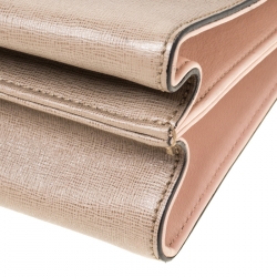 Pre Owned Fendi Beige/Blue Textured Leather Small Demi Jour Top Handle Bag