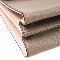 Pre Owned Fendi Beige/Blue Textured Leather Small Demi Jour Top Handle Bag