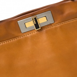 Pre Owned Fendi Tan Leather Medium Peekaboo Top Handle Bag