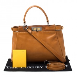 Pre Owned Fendi Tan Leather Medium Peekaboo Top Handle Bag