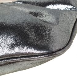 Pre Owned Fendi Metallic Grey Leather Cutout Handle Clutch