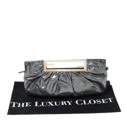 Pre Owned Fendi Metallic Grey Leather Cutout Handle Clutch