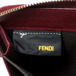 Pre Owned Fendi Red Leather Zip Around Organizer Wallet